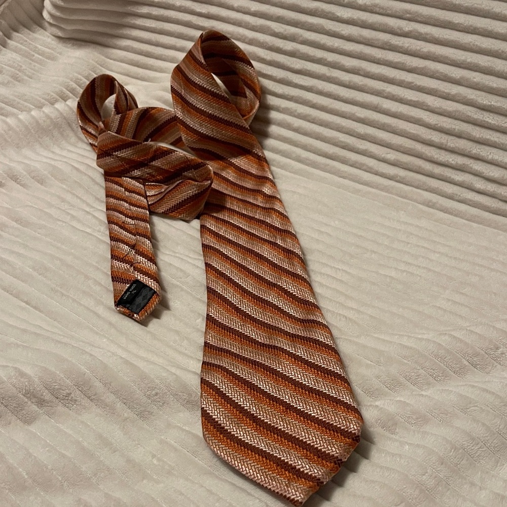 Classic Striped Tie in Orange and Brown